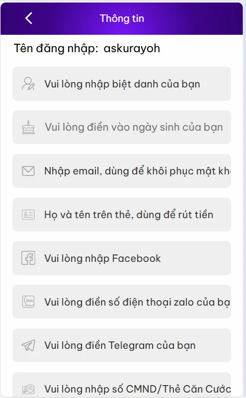 Cập nhật thông tin GNBET sau khi đăng nhập