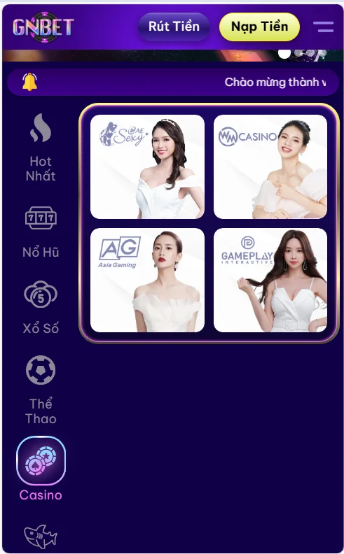 GNBET đa dạng sảnh Casino với Dealer 18+ xinh đẹp