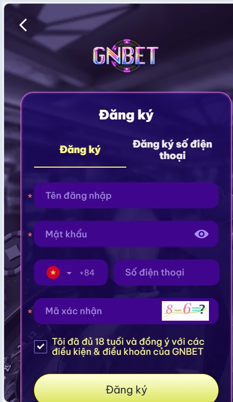 Điền thông tin theo form đăng ký GNBET