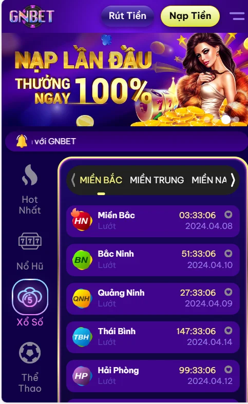 Xổ số, lô đề trực tuyến tại GNBET vô cùng thuận tiện