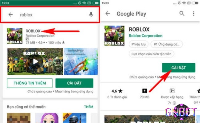Thanh tìm kiếm gõ “Roblox”